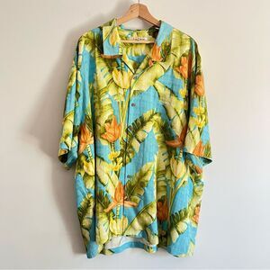 Tommy Bahama Shirt Mens XXL Blue Green Silk Floral Hawaiian Button Up